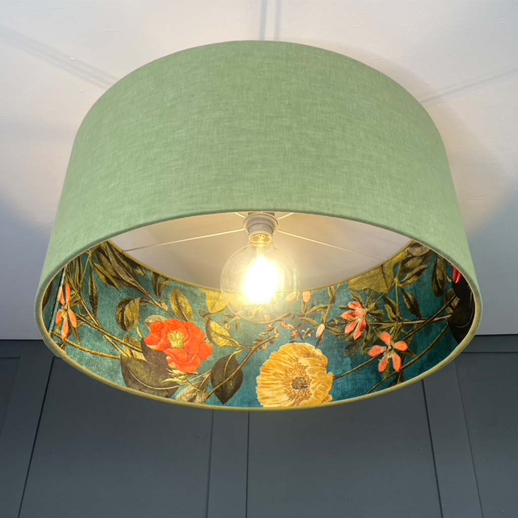 Passiflora Kingfisher Fabric Pendant Shade with Meadow Green Outer