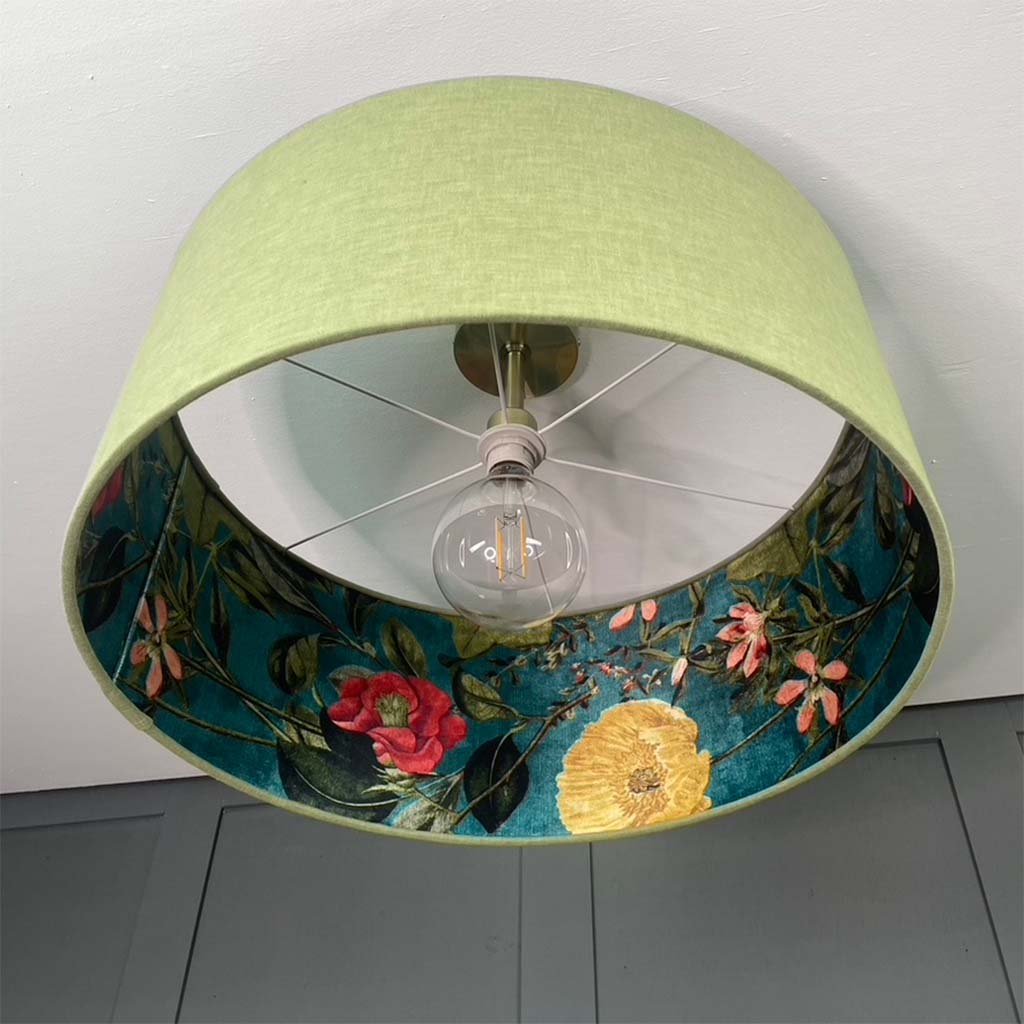 Passiflora Kingfisher Fabric Pendant Shade with Meadow Green Outer