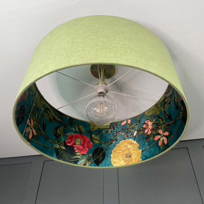 Passiflora Kingfisher Fabric Lined Shade with Meadow Green Outer