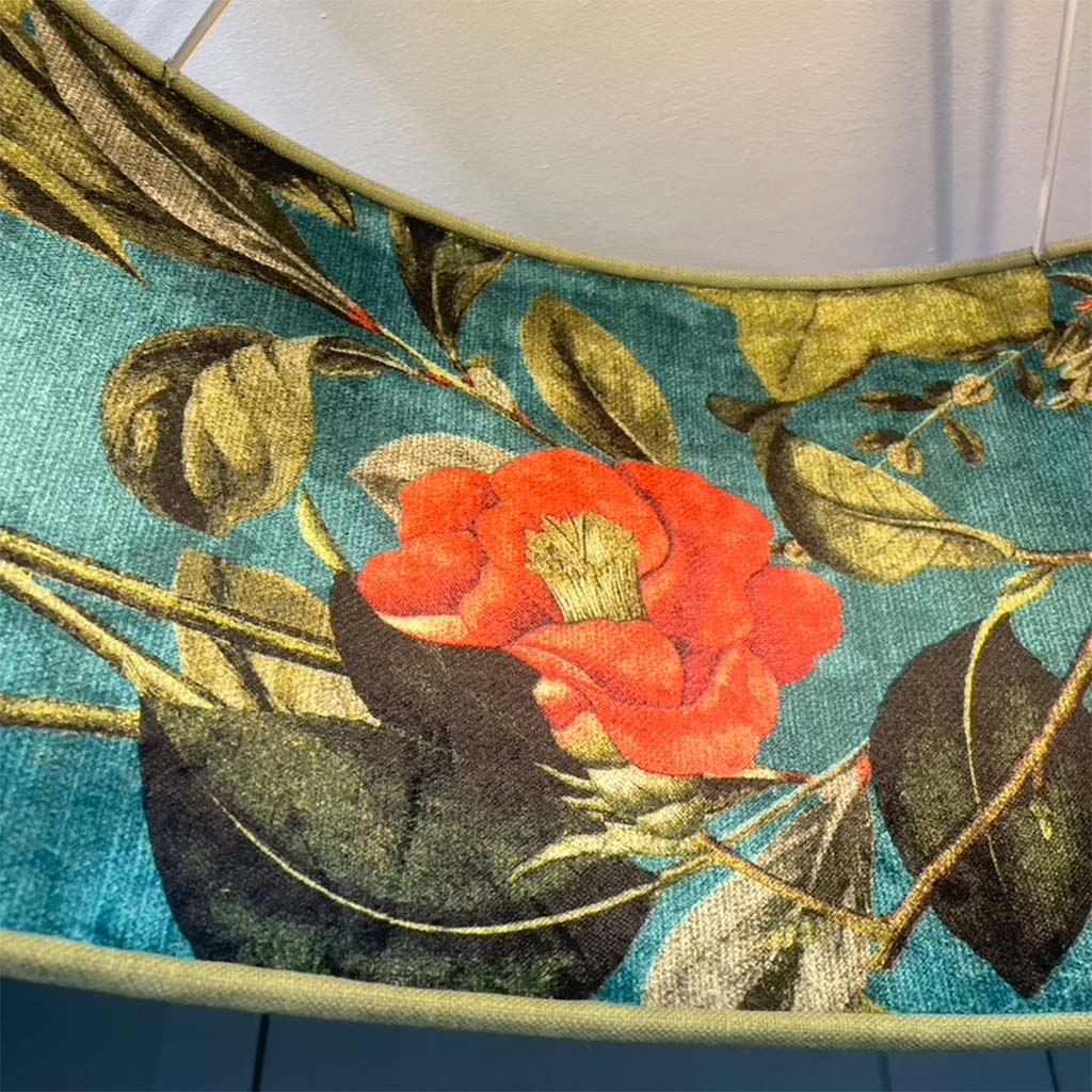 Passiflora Kingfisher Fabric Pendant Shade with Meadow Green Outer