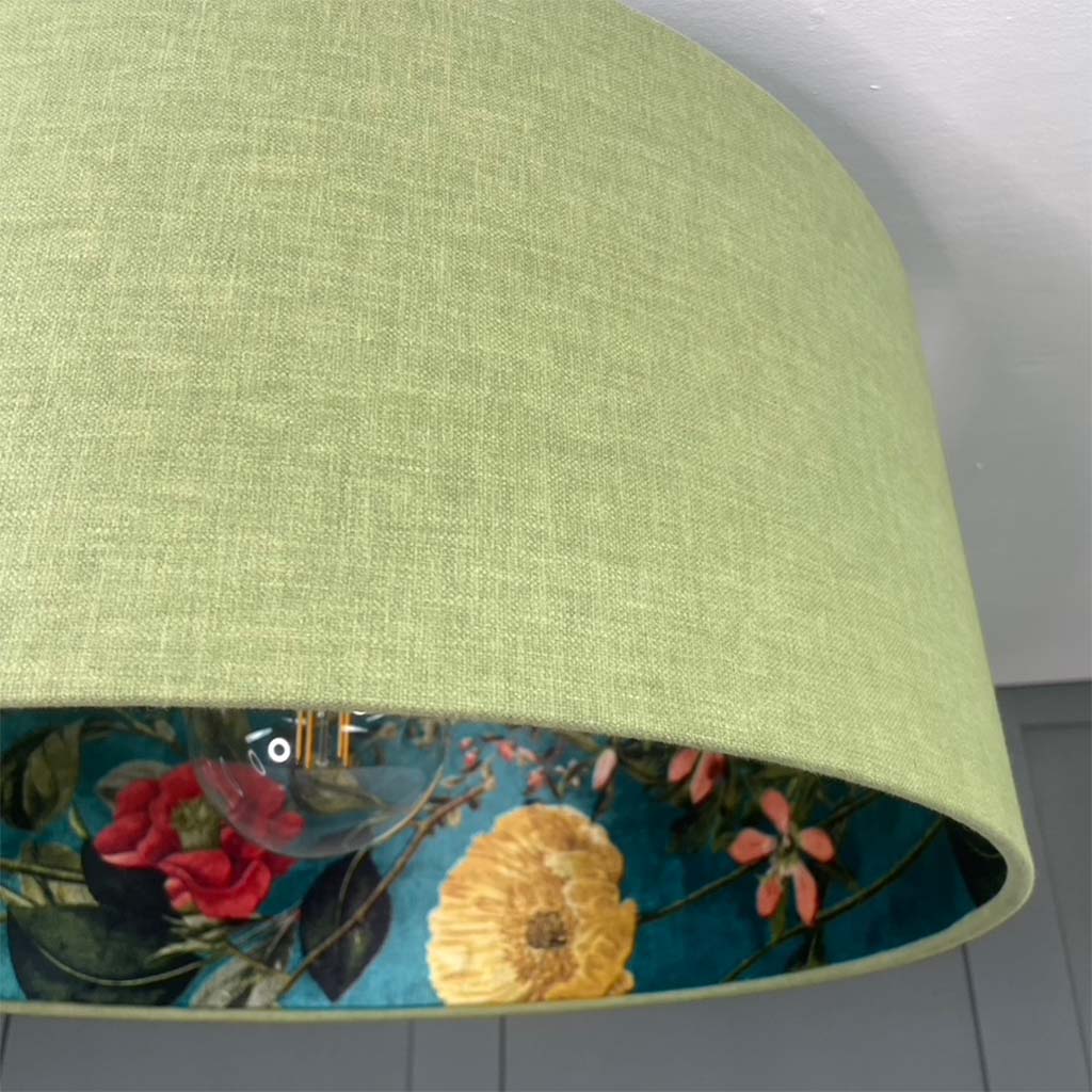 Passiflora Kingfisher Fabric Pendant Shade with Meadow Green Outer