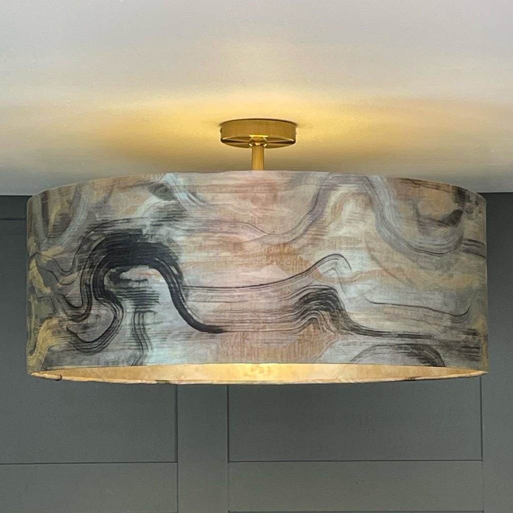 Tessuto Nero Pendant Shade with Burnished Mink Wallpaper Lining