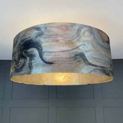 Tessuto Nero Pendant Shade with Burnished Mink Wallpaper Lining