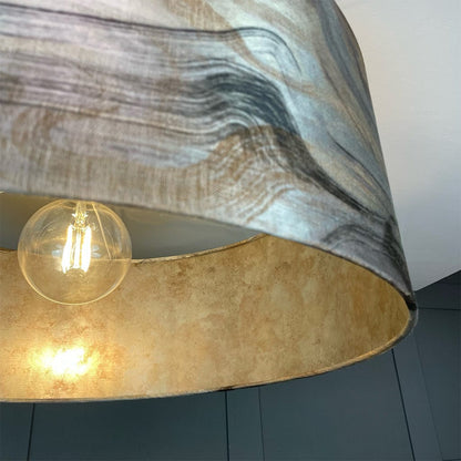 Tessuto Nero Pendant Shade with Burnished Mink Wallpaper Lining