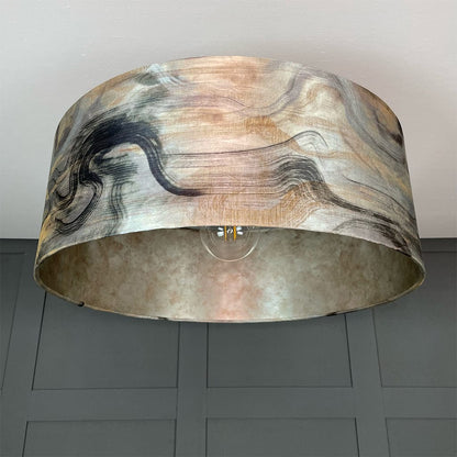 Tessuto Nero Pendant Shade with Burnished Mink Wallpaper Lining