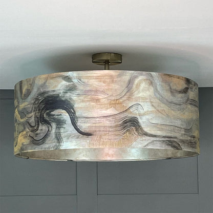 Tessuto Nero Pendant Shade with Burnished Mink Wallpaper Lining