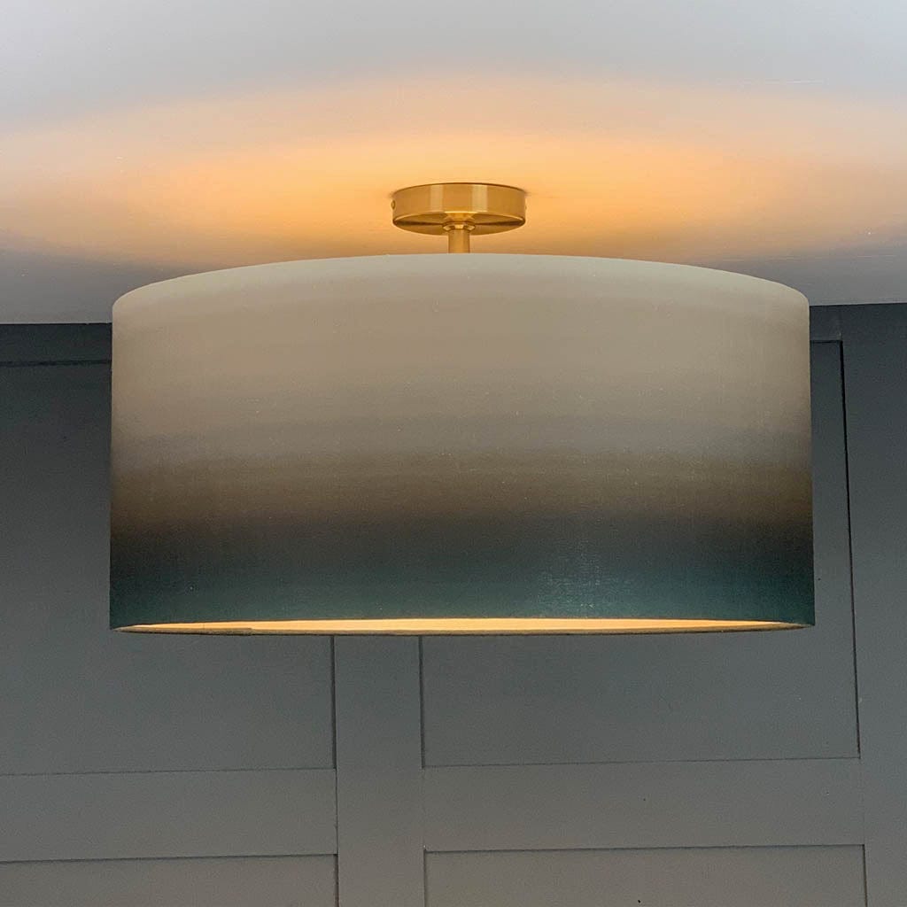 Julia Clare's Midnight Lagoon Linen in Green Olive Pendant Shade with Champagne Lining