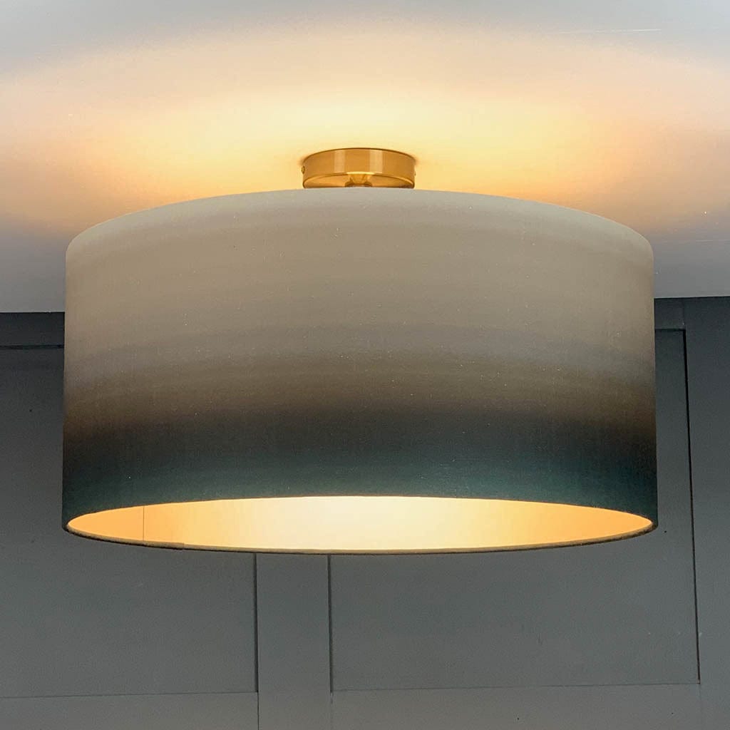 Julia Clare's Midnight Lagoon Linen in Green Olive Pendant Shade with Champagne Lining