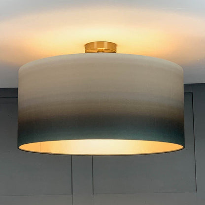 Julia Clare's Midnight Lagoon Linen in Green Olive Pendant Shade with Champagne Lining