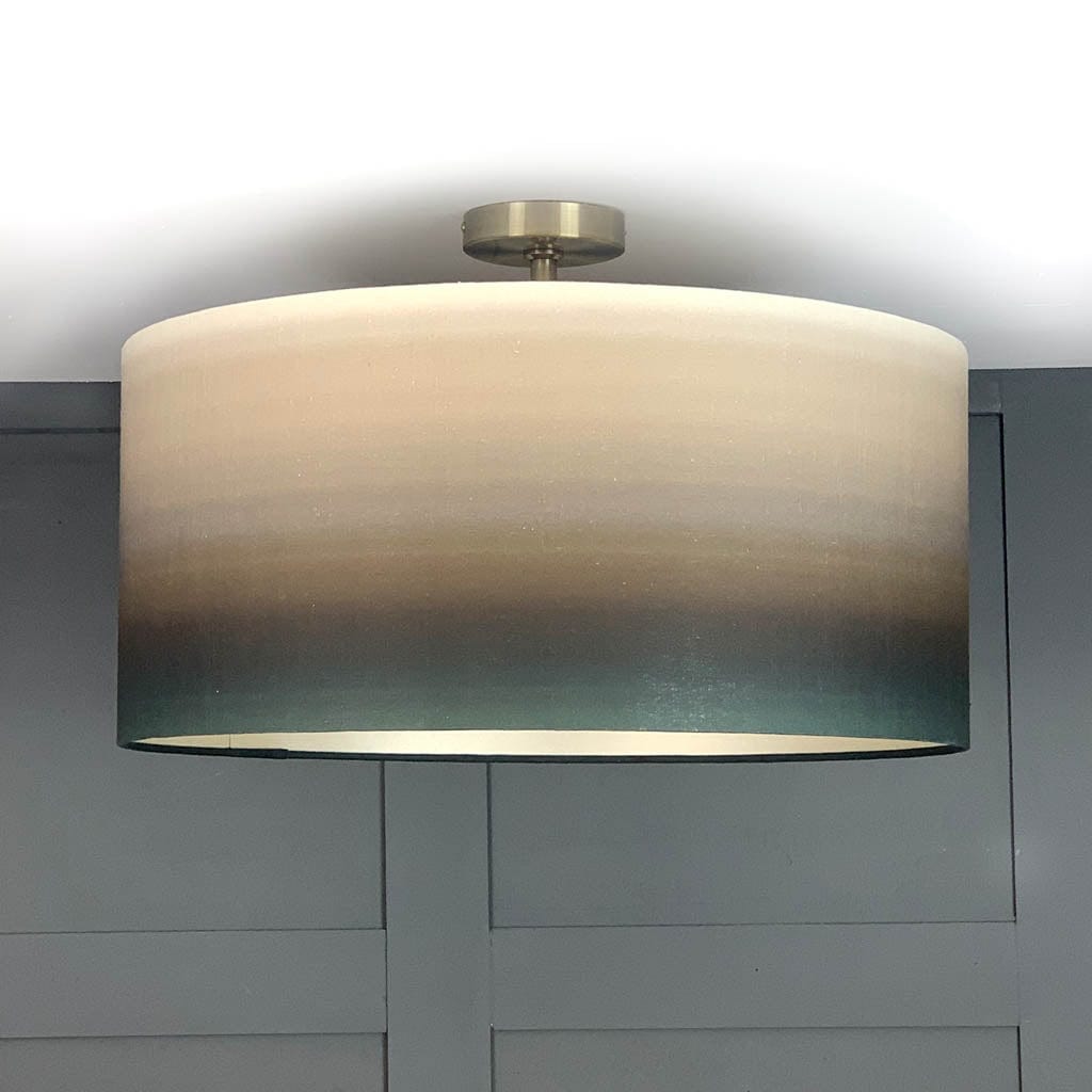 Julia Clare's Midnight Lagoon Linen in Green Olive Pendant Shade with Champagne Lining