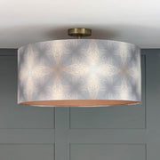 Julia Clare's Peacock Feather Linen in Warm Ash & Blue Pendant Shade with Malt/Neutral Silk Lining
