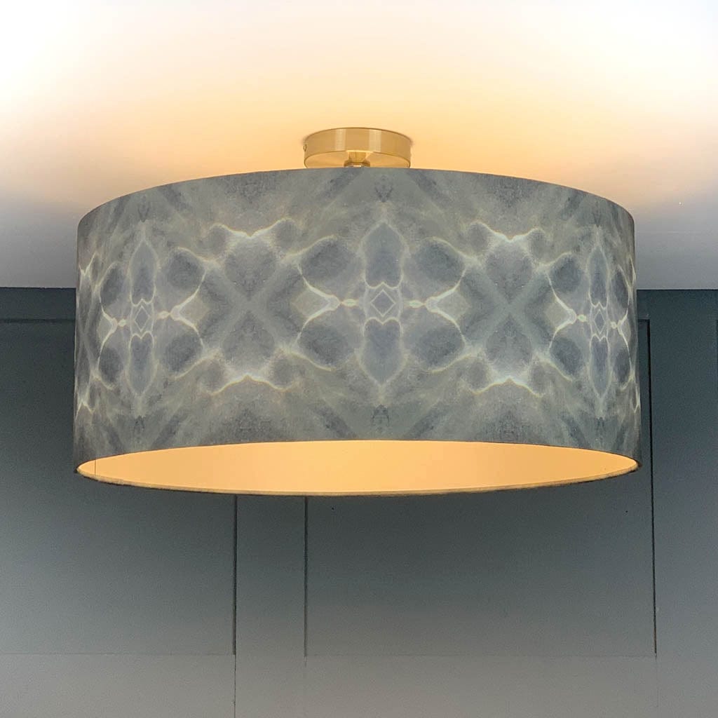 Julia Clare's Underworld Ripples Linen in Green Olive Pendant Shade with Champagne Lining
