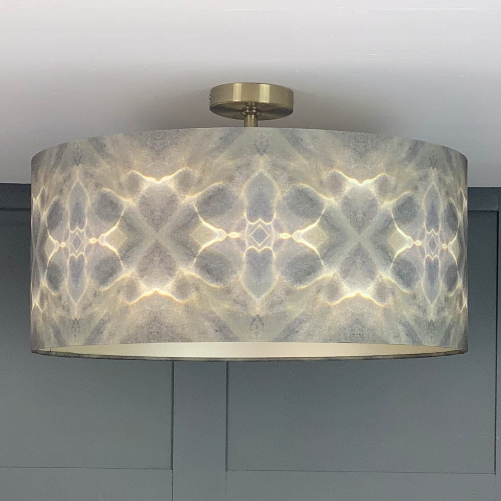 Julia Clare's Underworld Ripples Linen in Green Olive Pendant Shade with Champagne Lining