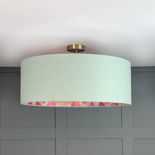 Mairi Helena Scottish Flora Thistle in Fine Art Pink Wallpaper Lined Pendant Shade with Oslo Robins Egg