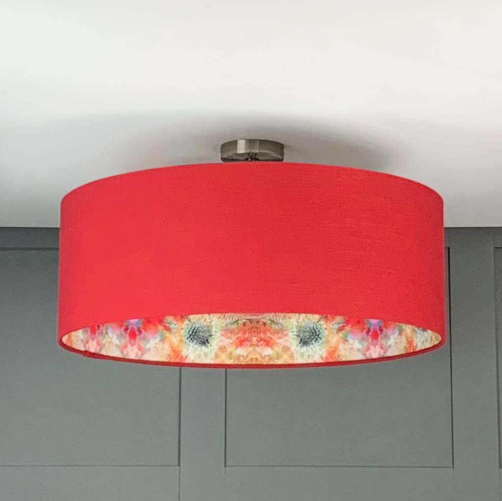 Saxon Cassis Pendant Shade with Mairi Helena Summer Thistle Wallpaper Lining