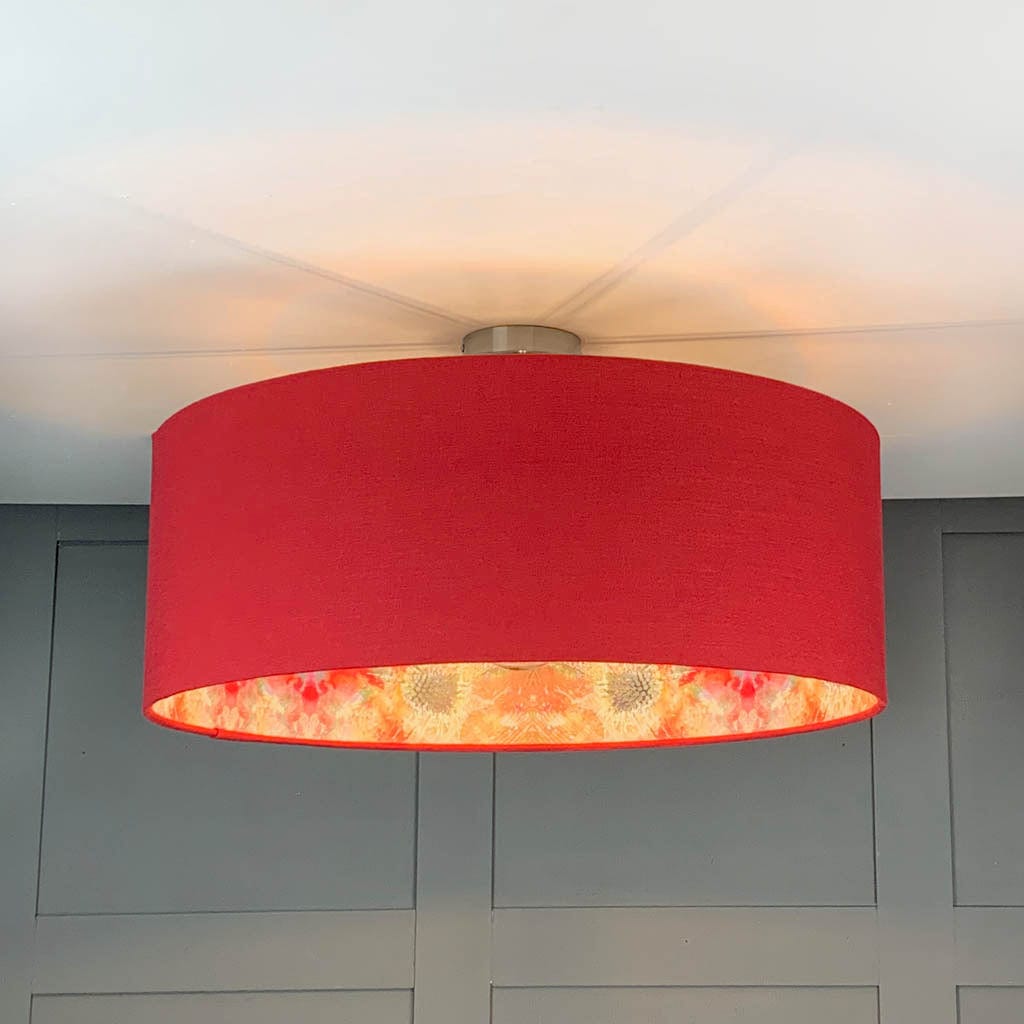 Saxon Cassis Pendant Shade with Mairi Helena Summer Thistle Wallpaper Lining