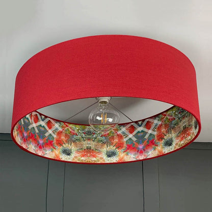 Saxon Cassis Pendant Shade with Mairi Helena Summer Thistle Wallpaper Lining