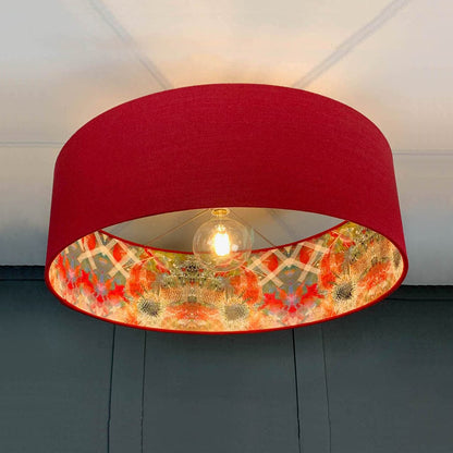 Saxon Cassis Pendant Shade with Mairi Helena Summer Thistle Wallpaper Lining