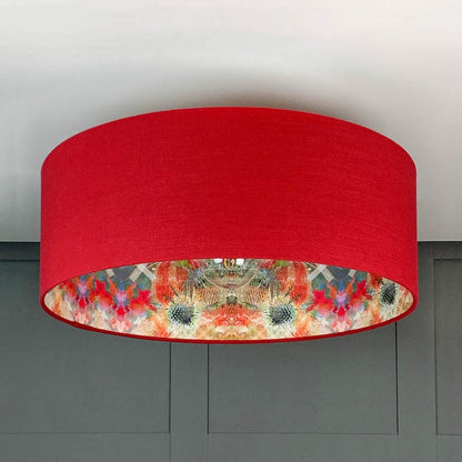 Saxon Cassis Pendant Shade with Mairi Helena Summer Thistle Wallpaper Lining
