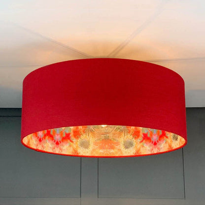 Saxon Cassis Pendant Shade with Mairi Helena Summer Thistle Wallpaper Lining