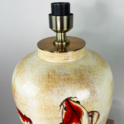 Emerayn Koi Natural Ceramic Table Lamp with Pleated Red Silk Tapered Shade