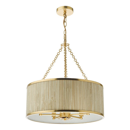 Fenella 5 Light Pendant Gold with Natural Seagrass Shade