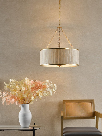 Fenella 5 Light Pendant Gold with Natural Seagrass Shade