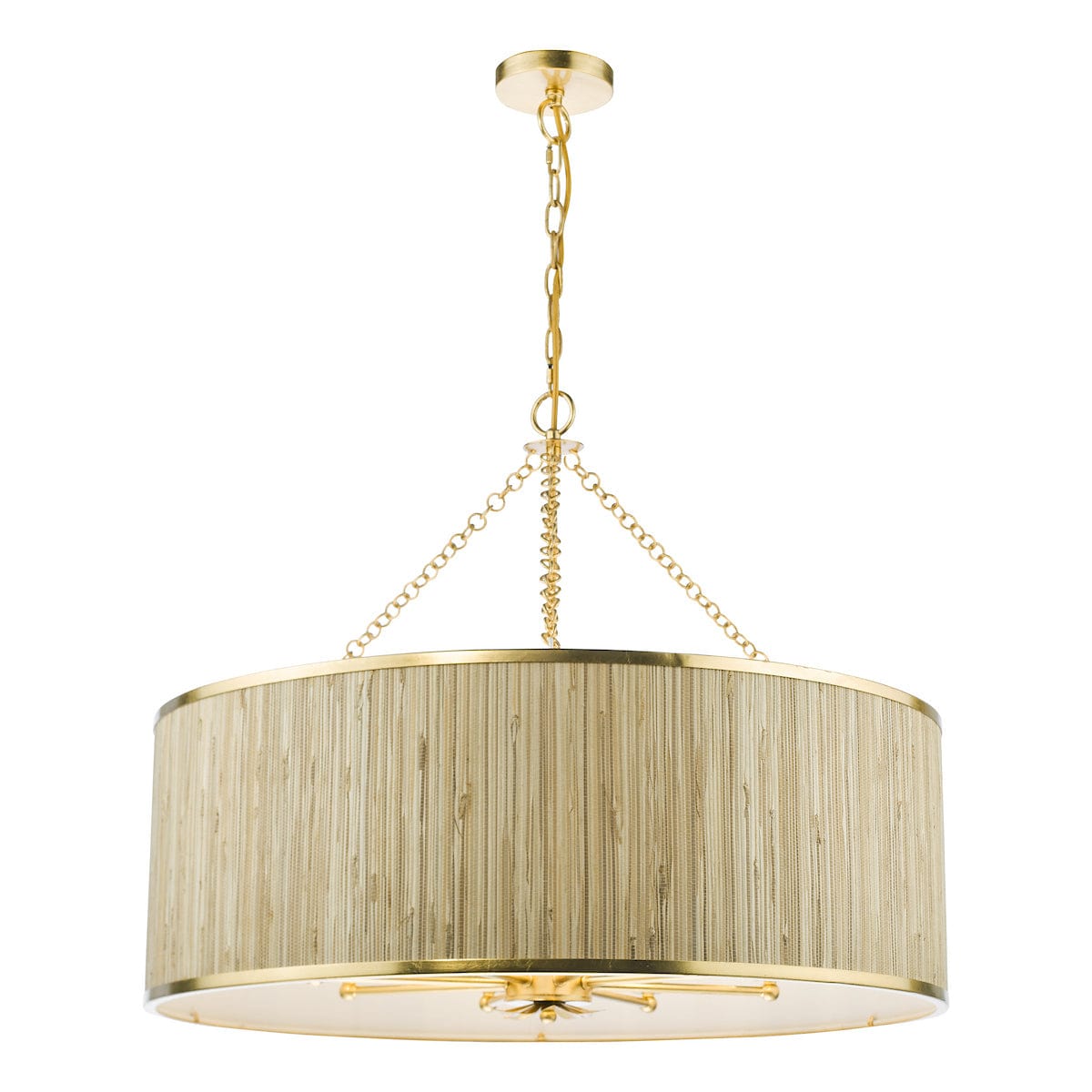 Fenella 8 Light Gold Leaf Pendant with Natural Seagrass Shade