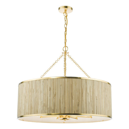 Fenella 8 Light Gold Leaf Pendant with Natural Seagrass Shade