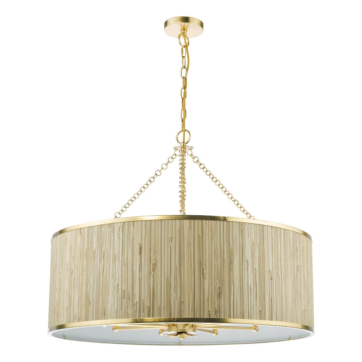 Fenella 8 Light Gold Leaf Pendant with Natural Seagrass Shade