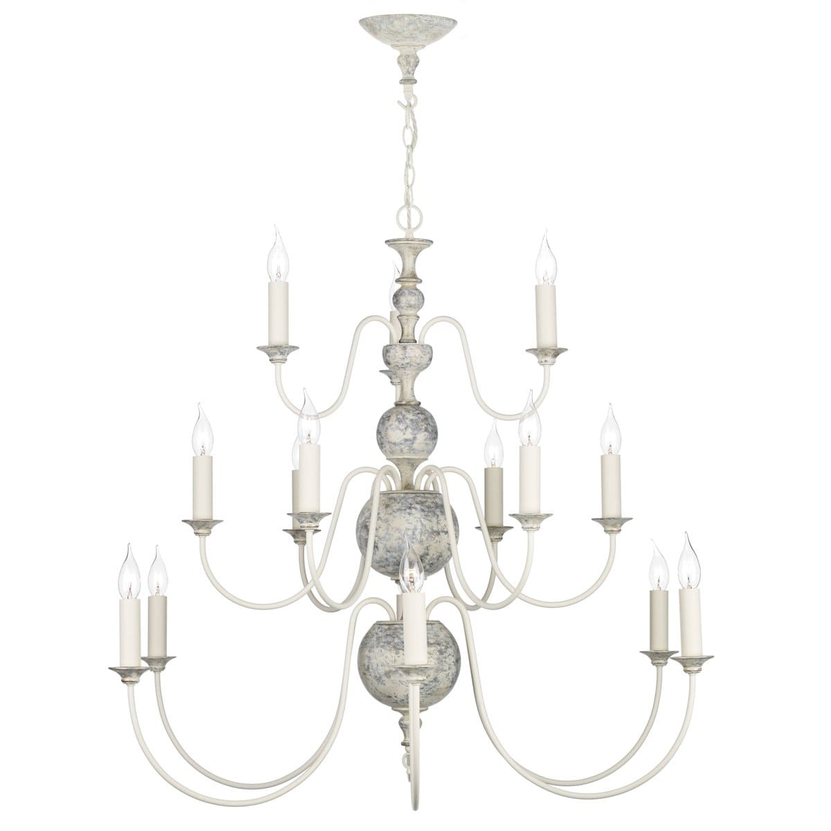 David Hunt Flemish 15 Light Pendant Distressed Powder Grey/Gold