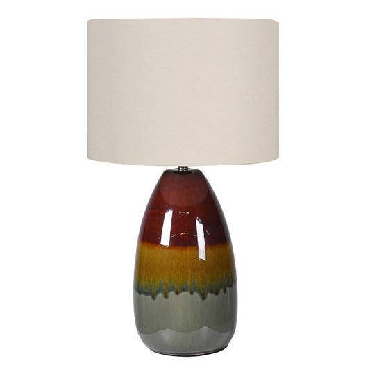 Reactive Glaze Blue & Brown Table Lamp with Linen Shade