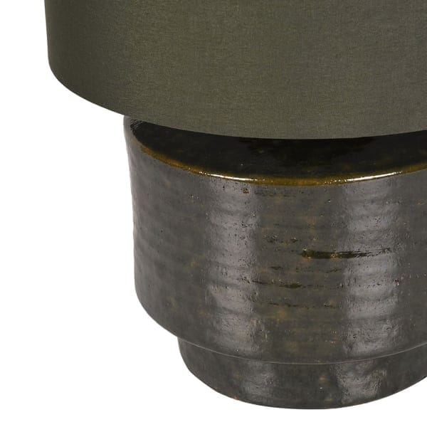 Olive Stoneware Table Lamp with Linen Shade