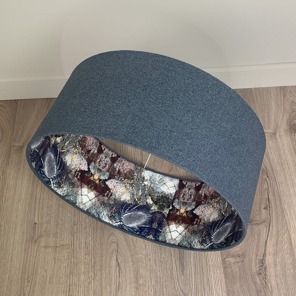 Finlay Denim Pendant Shade with Mairi Helena Scottish Flora Bronze Flush Wallpaper Lining