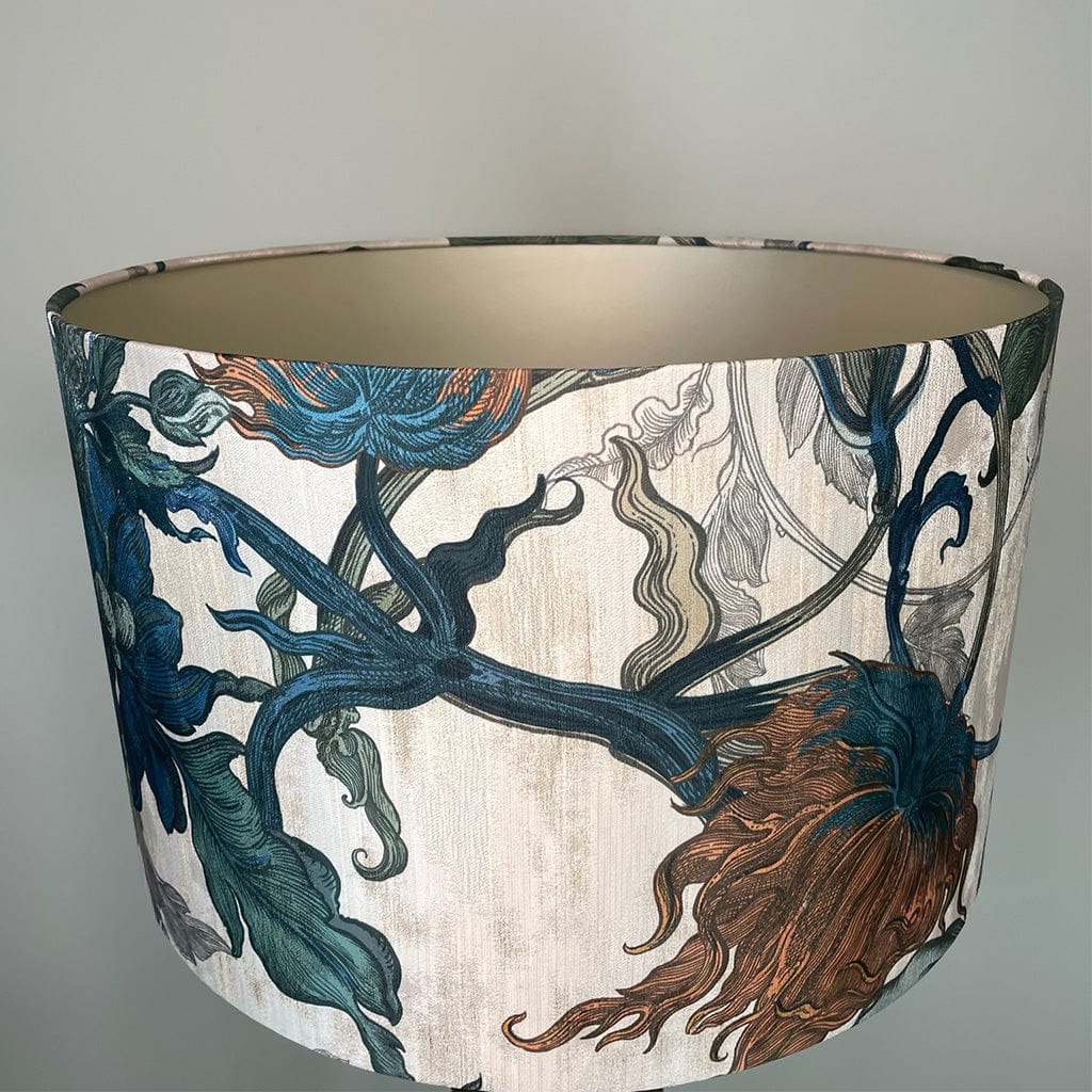 Fitzroy Gold Floor Lamp with Timorous Beasties Epic Botanic Blue Rust Shade