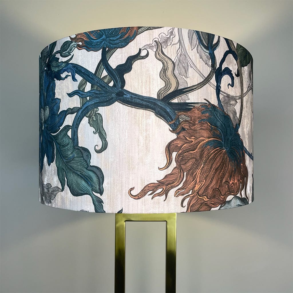Fitzroy Gold Floor Lamp with Timorous Beasties Epic Botanic Blue Rust Shade