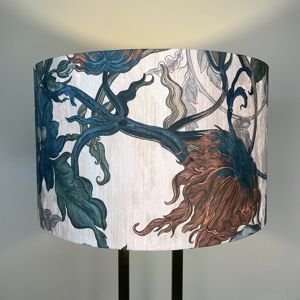 Fitzroy Gold Floor Lamp with Timorous Beasties Epic Botanic Blue Rust Shade