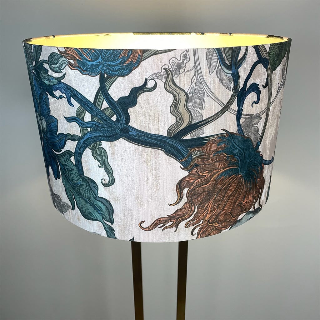 Fitzroy Gold Floor Lamp with Timorous Beasties Epic Botanic Blue Rust Shade