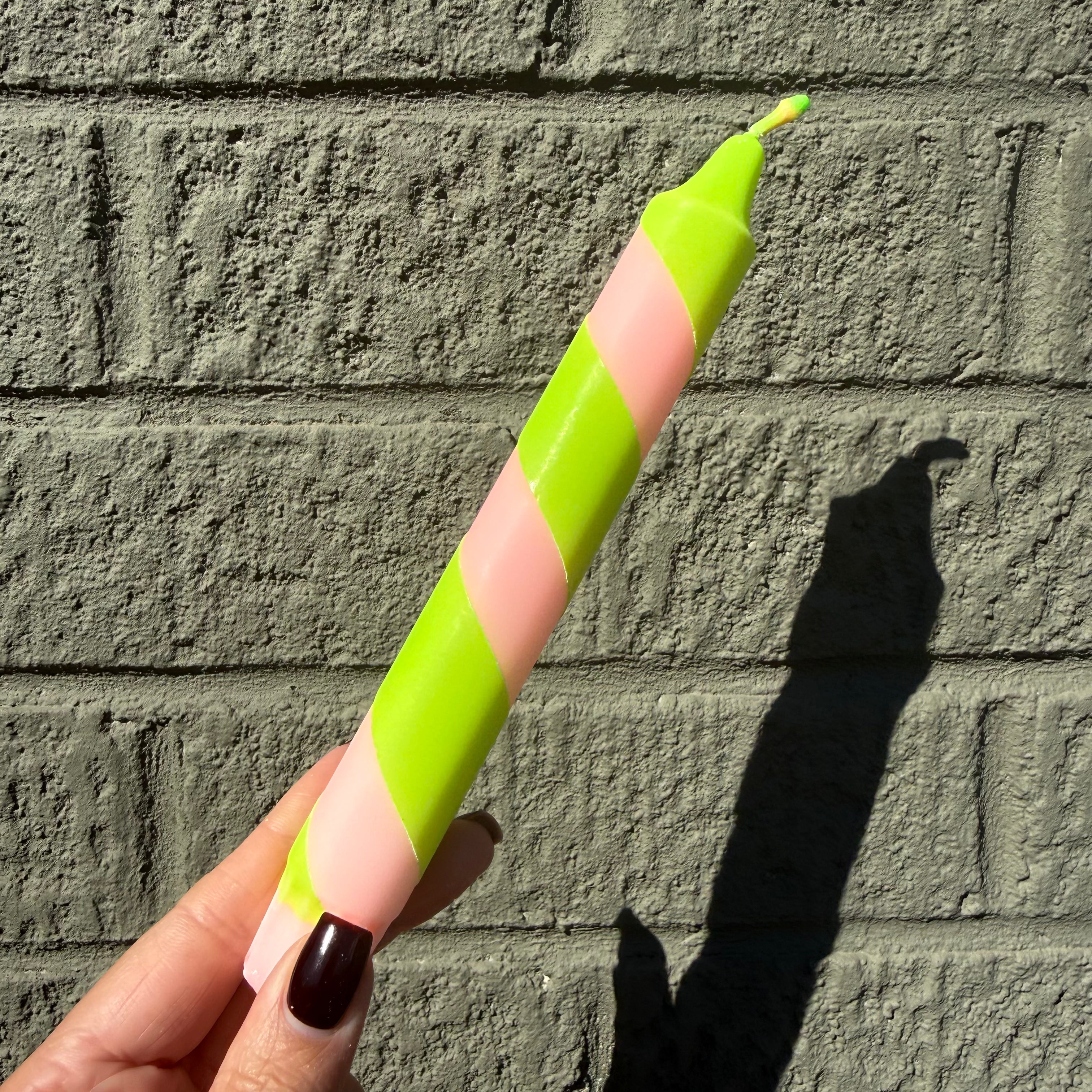 Neon Green & Baby Pink Stripe Candle