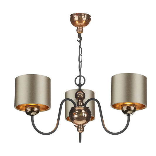 David Hunt Garbo 3 Light Pendant Bronze with Almond Cream Satin Shades