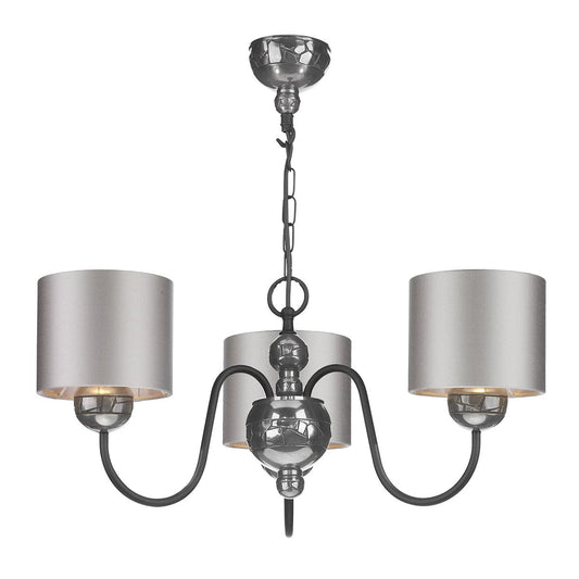 David Hunt Garbo 3 Light Pewter Pendant with Cloud Satin Shades