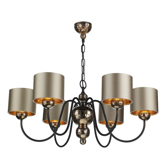 David Hunt Garbo 6 Light Bronze Pendant with Almond Cream Satin Shades