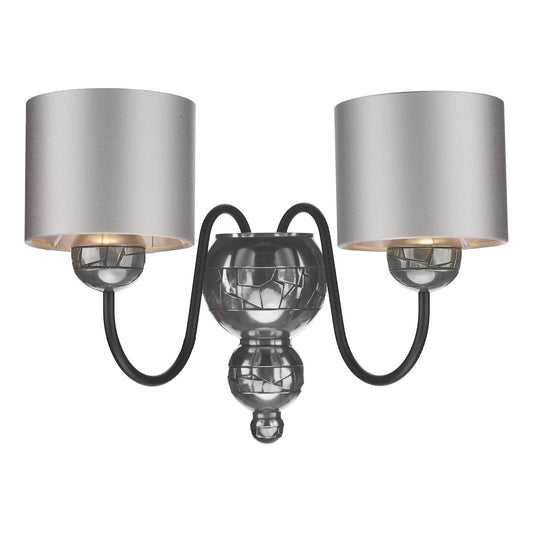 David Hunt Garbo 2 Light Wall Light Pewter with Cloud Satin Shades