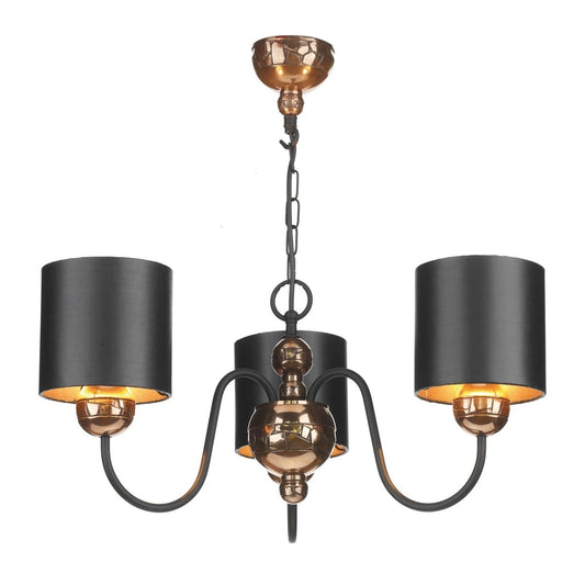 David Hunt Garbo Bronze & Black Shaded 3 Light Chandelier