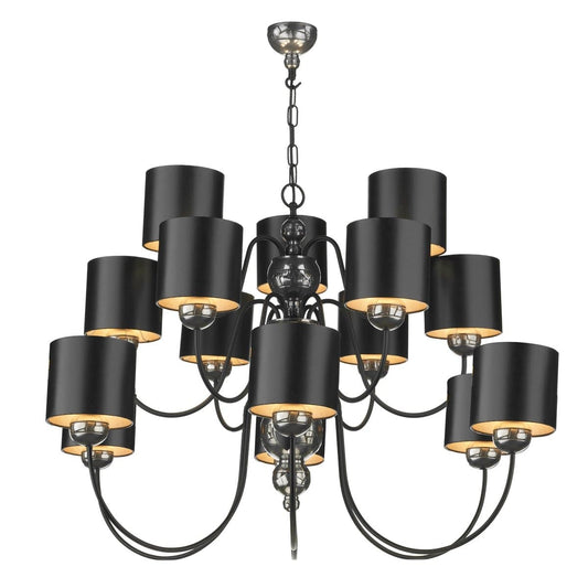 David Hunt Garbo Pewter & Black Shaded 15 Light Chandelier