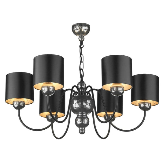 David Hunt Garbo Pewter & Black Shaded 6 Light Chandelier