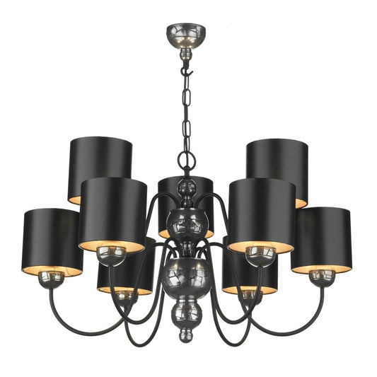 David Hunt Garbo Pewter & Black Shaded 9 Light Chandelier