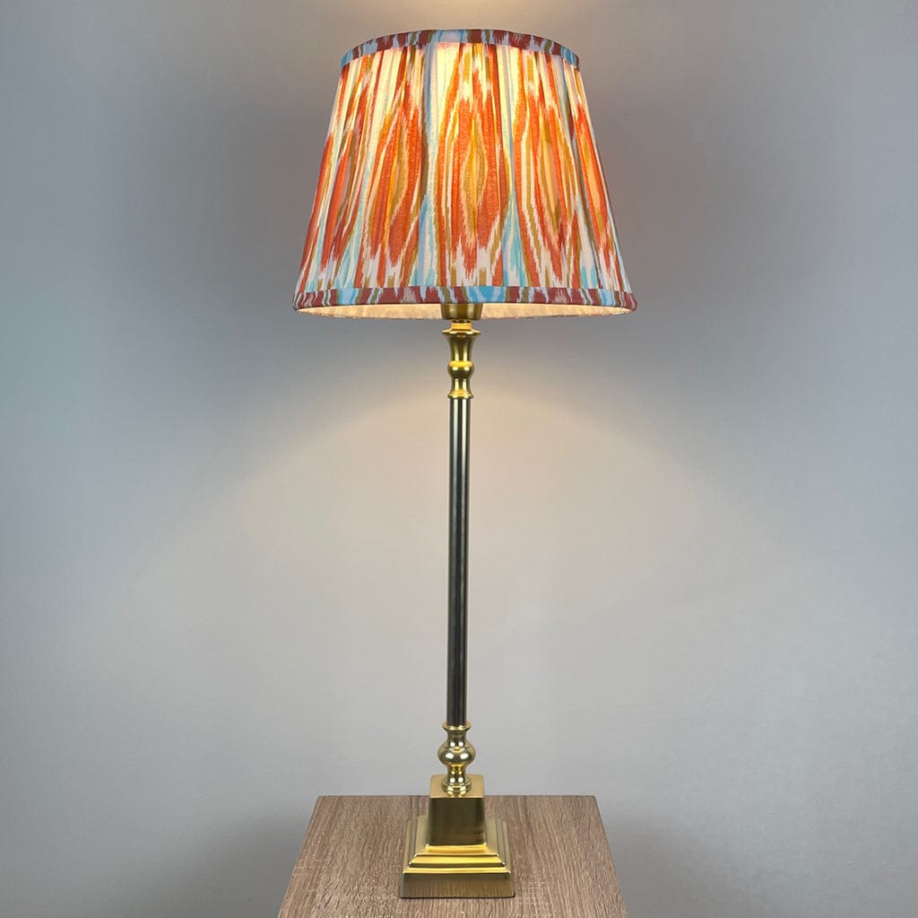 Gold Stick Table Lamp with Square Foot and Tapered Shade