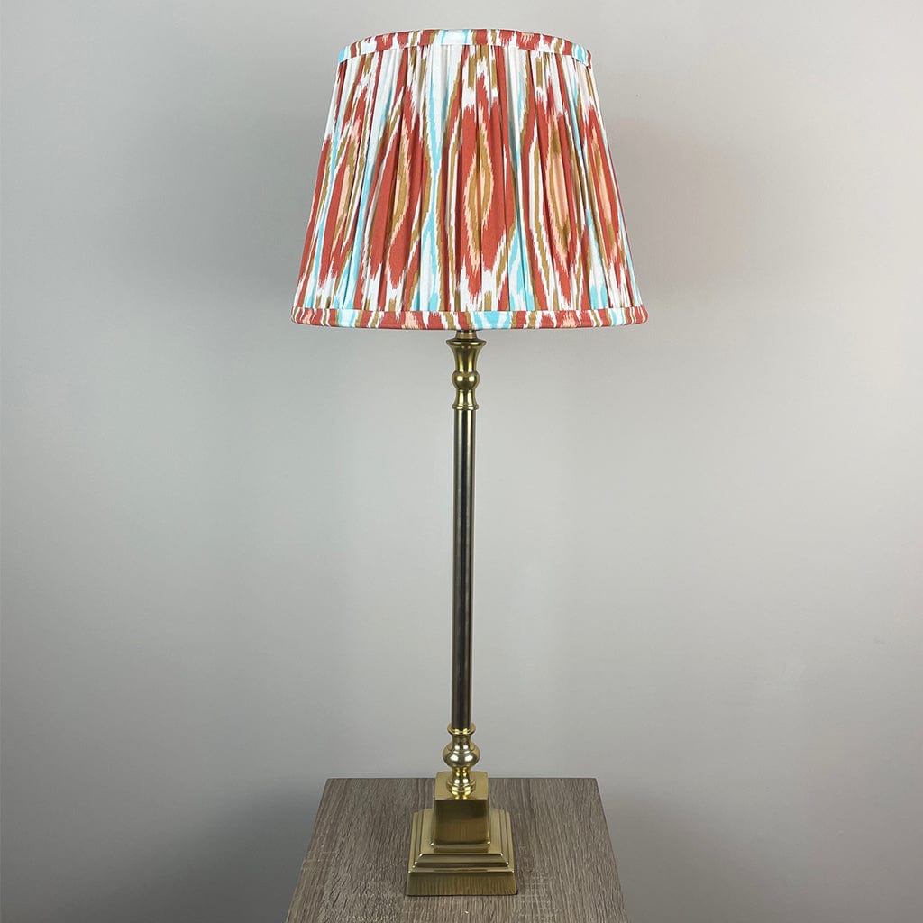 Gold Stick Table Lamp with Square Foot and Tapered Shade