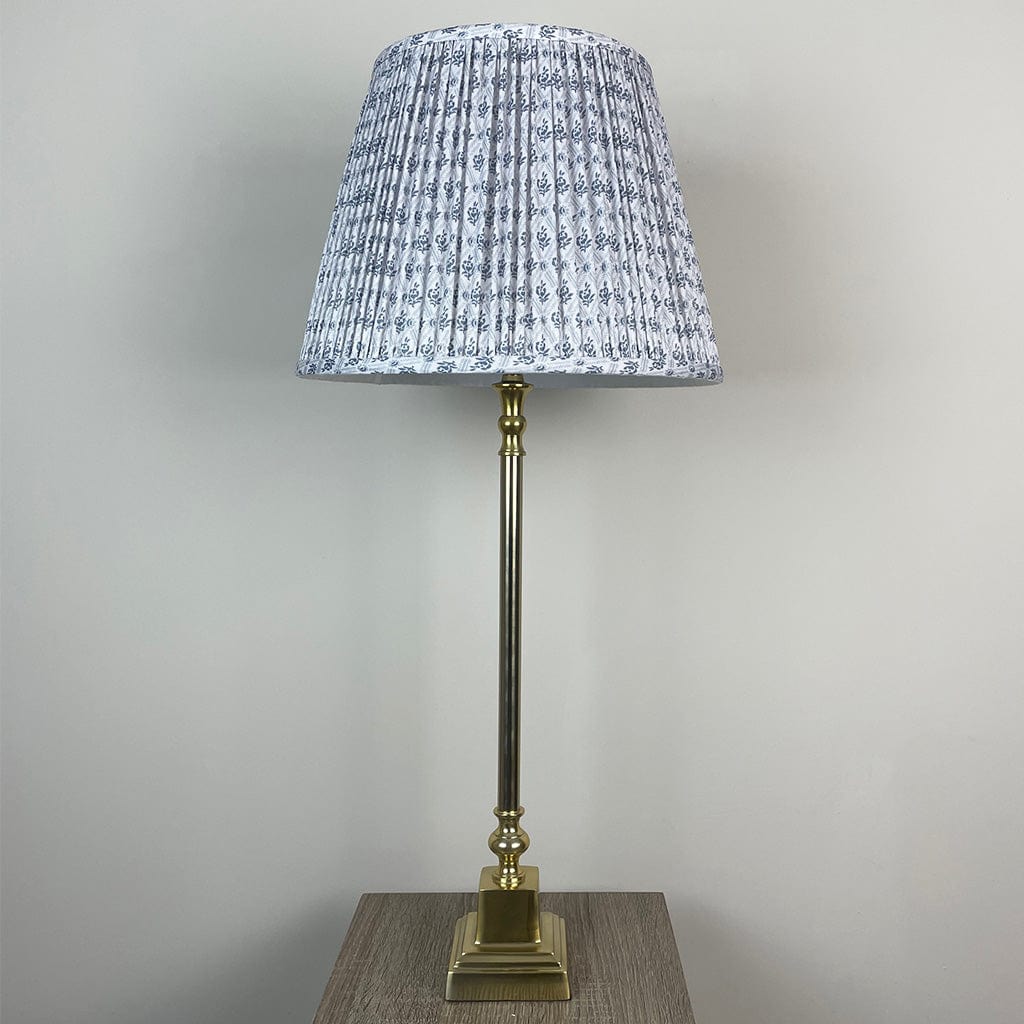 Gold Stick Table Lamp with Square Foot and Tapered Shade